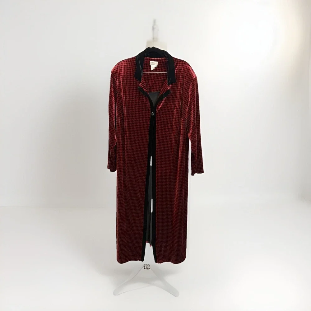 Coldwater Creek Women's 3X Red & Black Velour Open House Coat Robe Soft READ